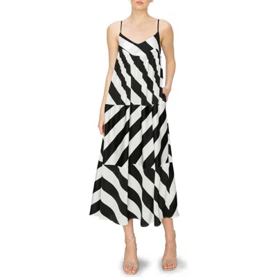 Melloday Stripe A-line Midi Dress In Ivory/black Stripe