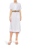 Melloday Stripe Belted Shirtdress In White