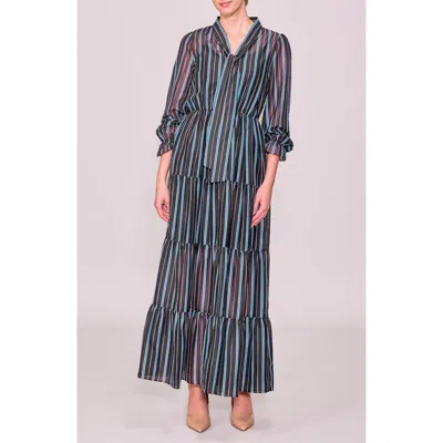 Melloday Stripe Bow Tiered Maxi Dress In Blue