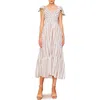 Melloday Stripe Flutter Sleeve Maxi Dress In Ivory/rust Stripe