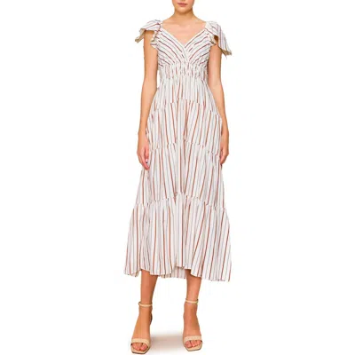 Melloday Stripe Flutter Sleeve Maxi Dress In Ivory/rust Stripe