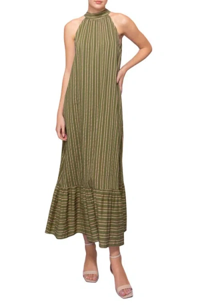 Melloday Stripe Mock Neck Maxi Sundress In Green