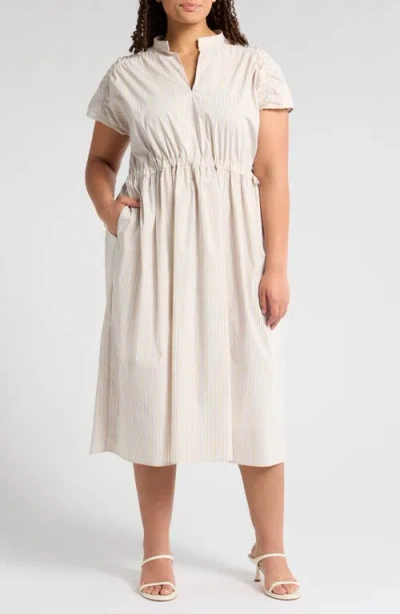 Melloday Stripe Poplin Midi Dress In White