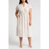 Melloday Stripe Poplin Midi Dress In Beige/black Stripe