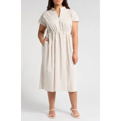 Melloday Stripe Poplin Midi Dress In Beige/black Stripe