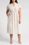 Melloday Stripe Poplin Midi Dress In Beige/black Stripe