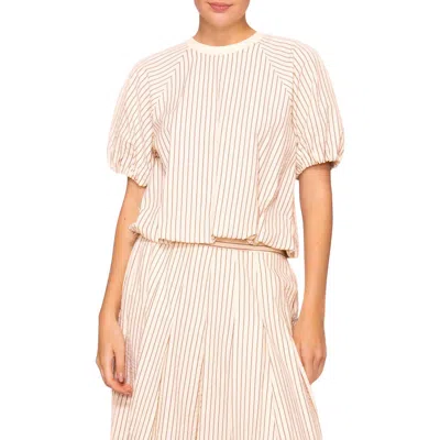 Melloday Stripe Puff Sleeve Top In Pink