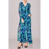 Melloday Surplice Neck Long Sleeve Pleated Maxi Dress