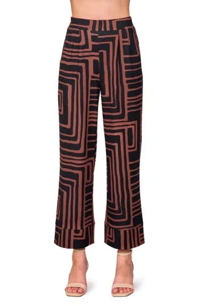 Melloday Techno Print Wide Leg Pants In Brown