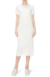 Melloday Textured Jacquard Puff Sleeve Midi Dress In White