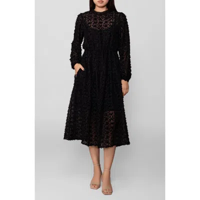 Melloday Textured Long Sleeve Midi Dress In Black