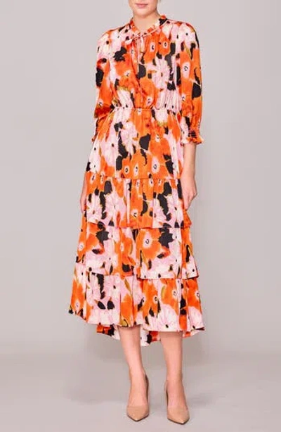 Melloday Three-quarter Sleeve Satin Midi Dress