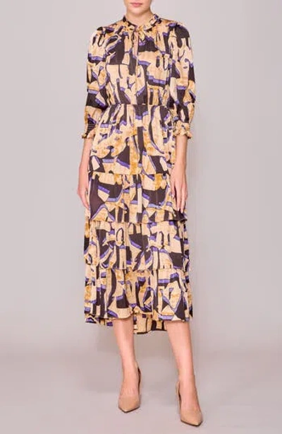 Melloday Three-quarter Sleeve Satin Midi Dress