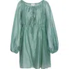 Melloday Tie Front Long Sleeve Dress In Green