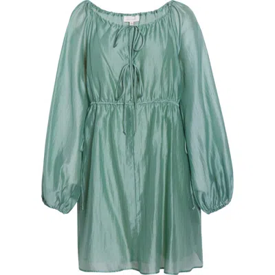 Melloday Tie Front Long Sleeve Dress In Green