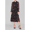 Melloday Tie Front Long Sleeve Tiered Midi Dress In Black