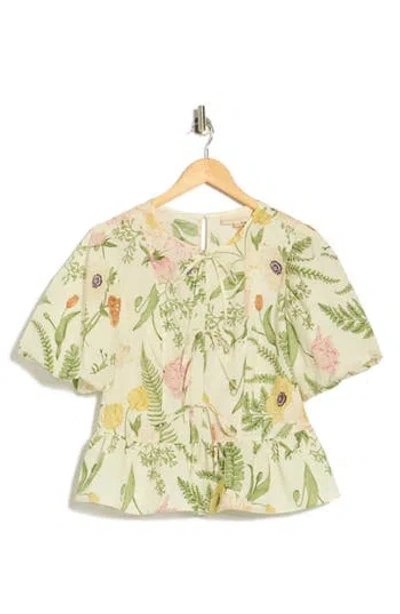 Melloday Tie Front Poplin Peplum Top In Multi