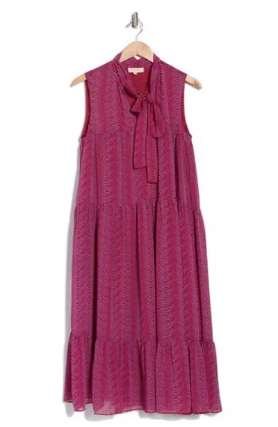 Melloday Tie Neck Sleeveless Tiered Midi Dress In Magenta