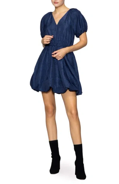 Melloday Tie Waist Bubble Minidress In Blue