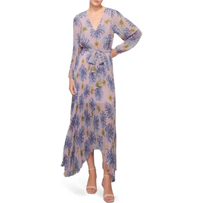 Melloday Tie Waist Long Sleeve Pleated Maxi Dress In Purple