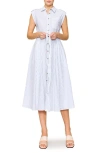Melloday Tie Waist Poplin Midi Shirtdress In Ivory/black Stripe