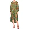 Melloday Tiered High-low Long Sleeve Dress In Multi