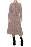 Melloday Tiered Long Sleeve Shirtdress In Brown