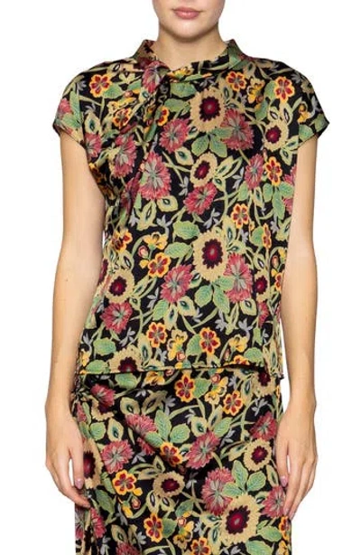 Melloday Twist Detail Cap Sleeve Top In Multi