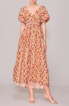 Melloday V-neck Bubble Sleeve Midi Dress
