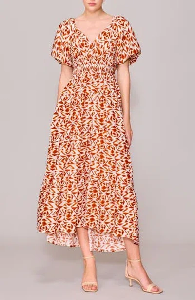 Melloday V-neck Bubble Sleeve Midi Dress