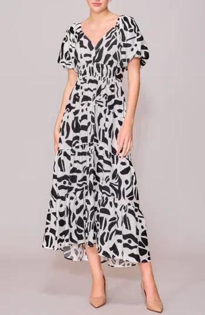 Melloday V-neck Bubble Sleeve Midi Dress