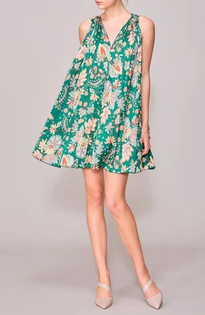 Melloday V-neck Sleeveless Pleated Satin Minidress