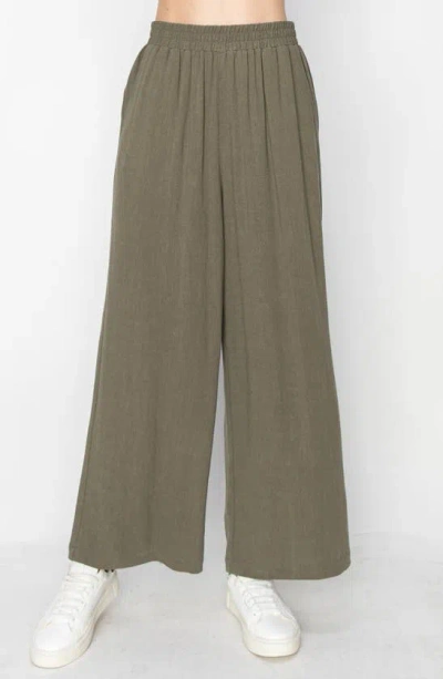 Melloday Wide Leg Pull-on Pants In Olive