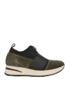 Melluso Walk Woman Sneakers Military Green Size 8 Leather, Textile Fibers In Green