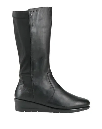 Melluso Woman Boot Black Size 9 Leather, Textile Fibers In Multi