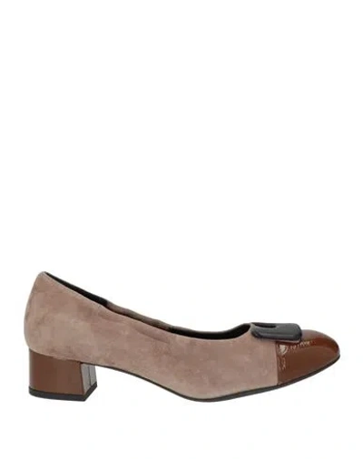 Melluso Woman Pumps Taupe Size 11 Leather In Gray