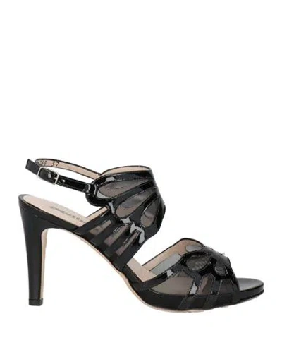 Melluso Woman Sandals Black Size 10 Leather, Textile Fibers