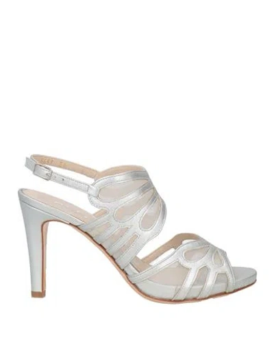 Melluso Woman Sandals Silver Size 5 Leather, Textile Fibers