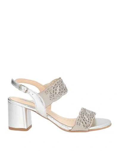 Melluso Woman Sandals Silver Size 6 Textile Fibers