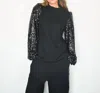 Melody Bubble Sleeve Sequin Top In Black In Black