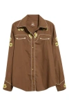 Melody Ehsani Ranch Embroidered Cotton Button-up Shirt In Brown