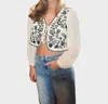 Melody Embroidered Tie Front Blouse In Cream In White