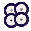 Melody Rose London Cobalt Blue Skull Set Of Four Dinner Plates In Multi