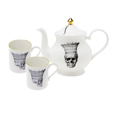 Melody Rose London Gold / Black / White Skull In Crown Tea For Two Set In Multi