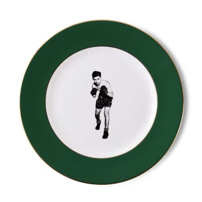 Melody Rose London Gold / Green / White Fighting Spirit Forest Green Dinner Plate In Multi
