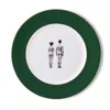 Melody Rose London Gold / Green / White Models Forest Green Dinner Plate In Multi