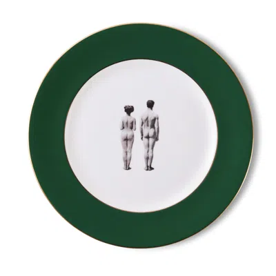 Melody Rose London Gold / Green / White Models Forest Green Dinner Plate In Multi