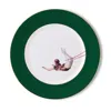 Melody Rose London Gold / Green / White Trapeze Girl Forest Green Dinner Plate In Green