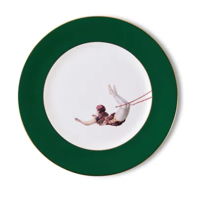 Melody Rose London Gold / Green / White Trapeze Girl Forest Green Dinner Plate