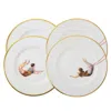 Melody Rose London Gold / White / Red Trapeze Set Of Four Dinner Plates In Multi
